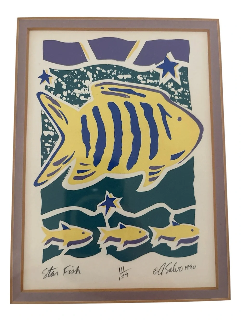 Framed Yellow & Blue Fish Art Print - Pets Fish Wall Decor